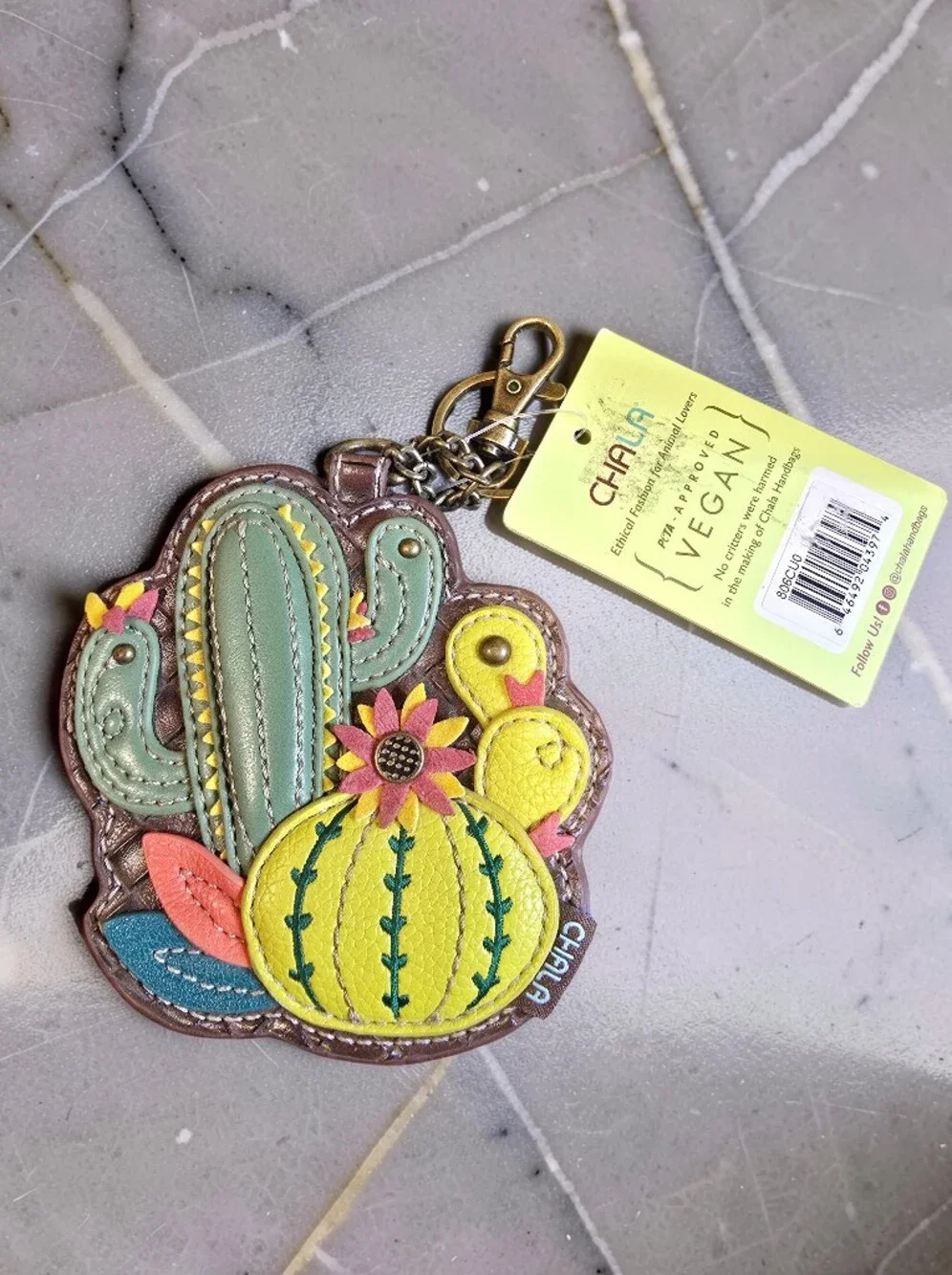 Chala Cactus Key Fob Coin Purse Vegan Leather Bag Charm